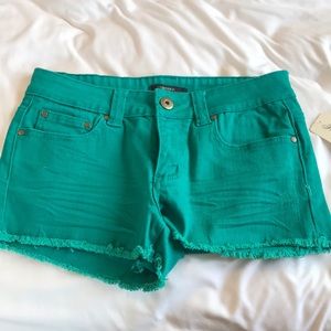 Teal jean shorts